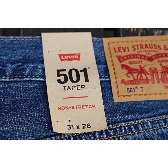 New w/Tags - sz 31 x 28 Levi’s Women’s 501 Taper Fit Jeans in Market Secret Med - Picture 3 of 10